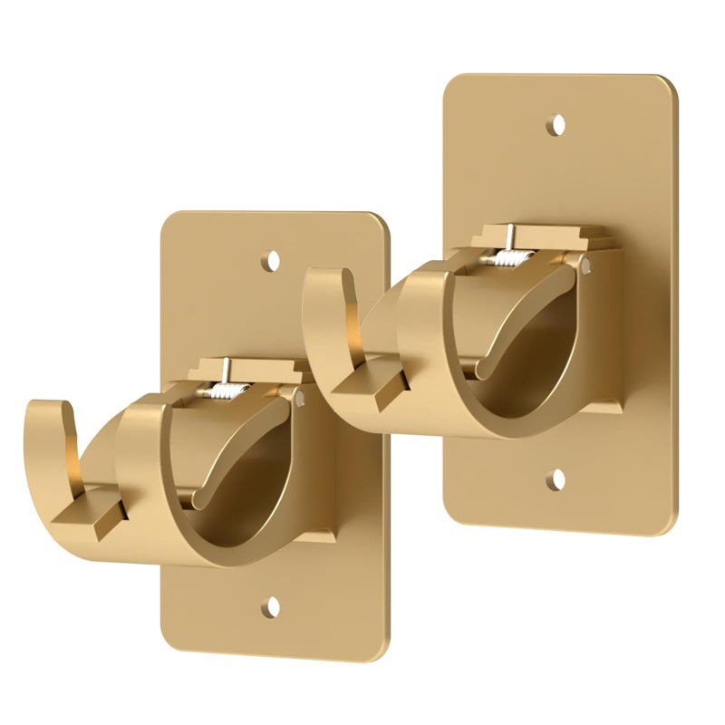 2 Pieces Self Adhesive Curtain Rod Bracket Universal Plastic Curtain Rod Holders No Drill Curtain Rod Brackets Curtain Rod Hooks for Bathroom Bedroom LivingroomGold