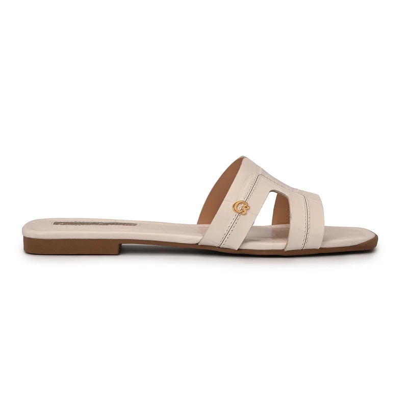 White Bianco Flat Sandals with H Straps