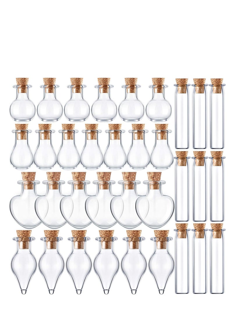 Y&D Small Mini Glass Bottles Tiny Jars With Cork Stoppers 5 Shapes Wishing Drifting Bottle for Wedding Party DIY Decoration Bead Containers Arts and Crafts Projects Geometric Shape 50Pcs  - Image 1