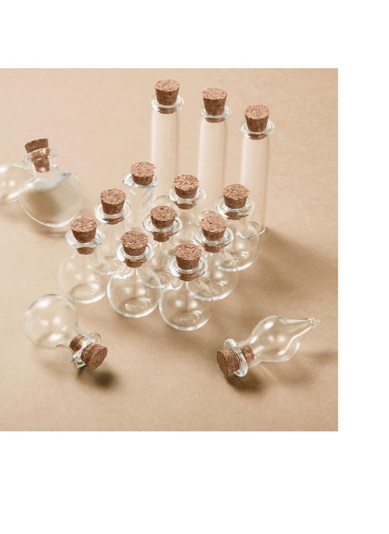 Y&D Small Mini Glass Bottles Tiny Jars With Cork Stoppers 5 Shapes Wishing Drifting Bottle for Wedding Party DIY Decoration Bead Containers Arts and Crafts Projects Geometric Shape 50Pcs  - Image 2