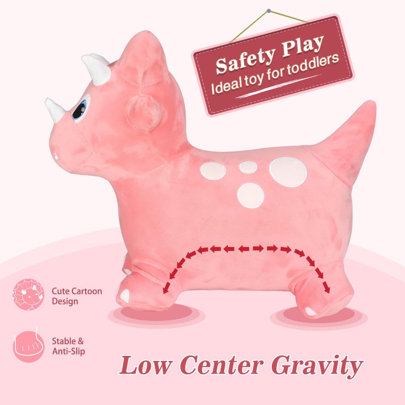 INPANY Bouncy Horse, Dinosaur Hopper Toys, Toddler Plush Bouncing Animal, Dinosaur Birthday Party Decoration, Kid Inflatable Ride on Rubber Bouncer, Outdoor for 2 3 4 Yr Boy Girl Pink - Image 3