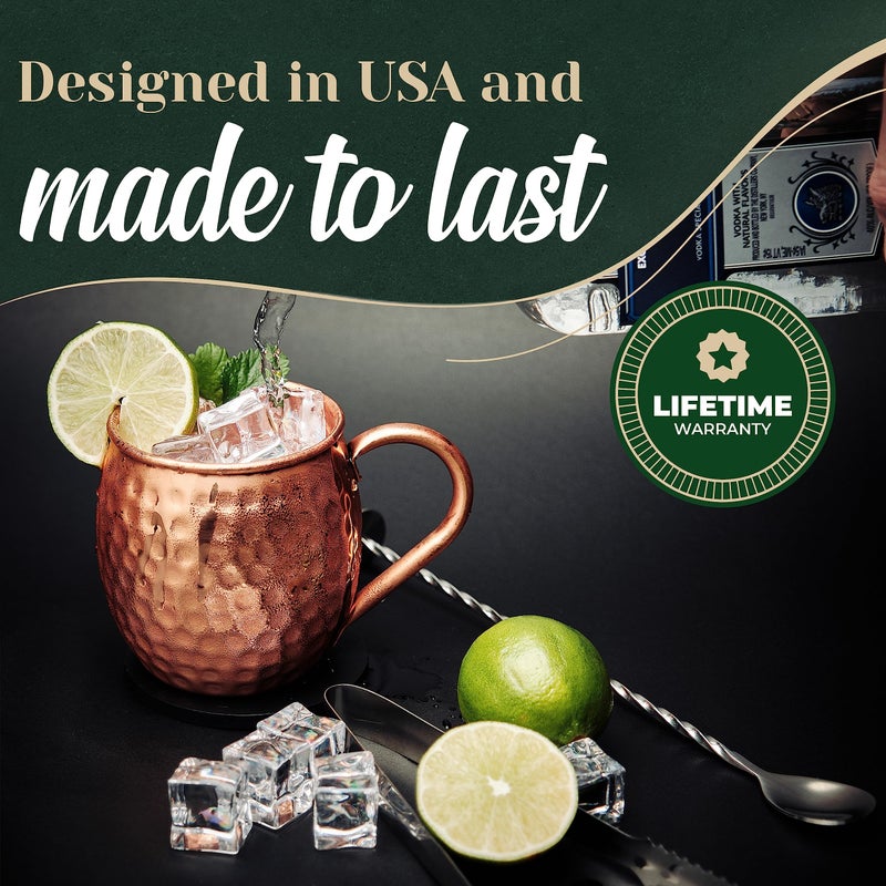 Kitchen Science Moscow Mule Copper Mugs Set of 8 (16oz) | Food Grade 100% Pure Copper Cups | Handcrafted w/Lacquered Hammered Finish, Smooth Rounded Lip, Ergonomic Handle (No Rivet) w/Solid Grip - Image 2