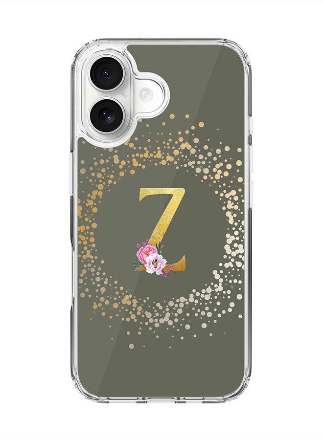 Stylizedd Classic Clear MagSafe Case for iPhone 17 , Hybrid Soft Case Flexible Edges Anti Drop TPU PC Gel Thin Transparent Cover [ Designed for iPhone 17 ] - Custom Monogram Initial Letter Floral Pattern Alphabet - Z  (Olive Green )