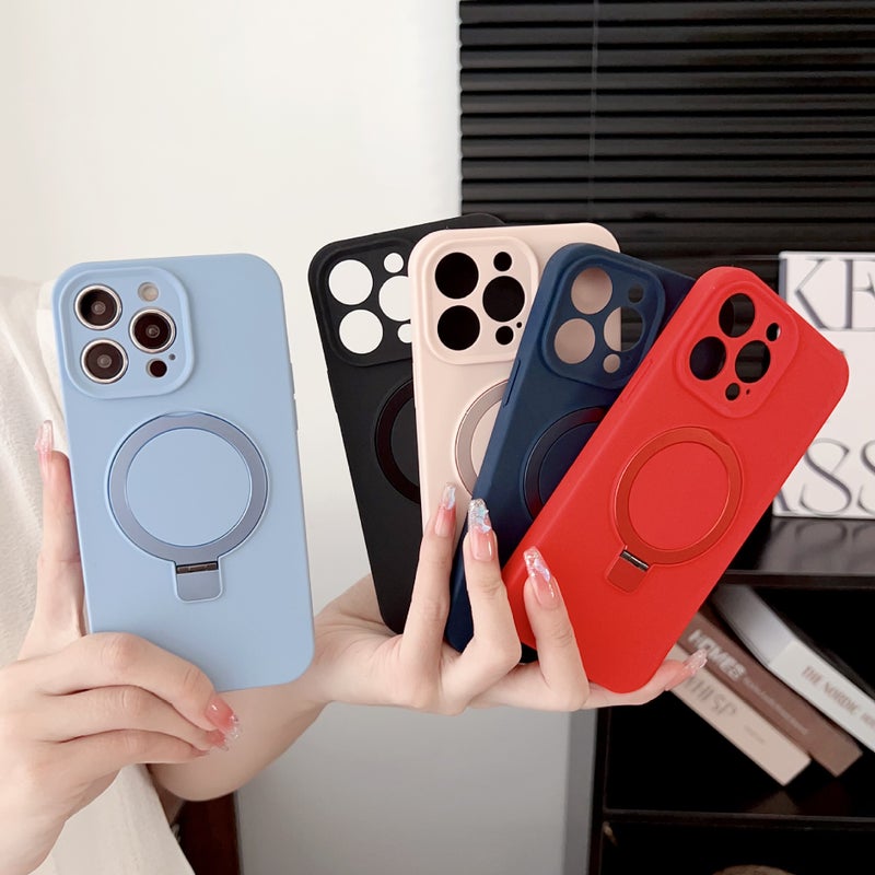 Suitable for Apple 17Promax Magnetic Holder Mobile Phone Case Real Liquid Iphone16 Skin-Feel 14 Anti-Fall Protective Cover - Image 4