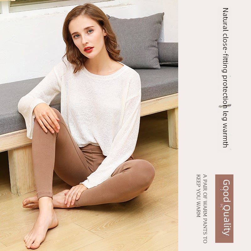Langsha long pants women''s cotton spring and autumn thin inside and outside wear single slim bottoming pants cropped solid color warm pants - Image 4