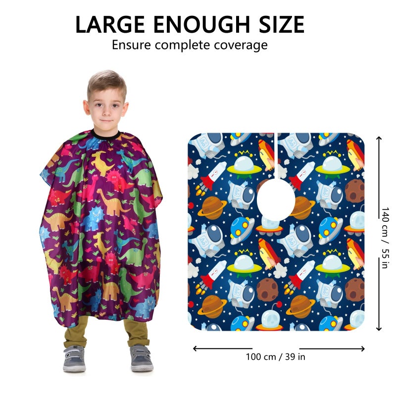 YELEGAI Kids Hair Cutting Cape (2 Pack) Professional Children Salon Barber Apron for Boys and Girls (Cartoon Dinosaur & Cartoon Space) - Image 4
