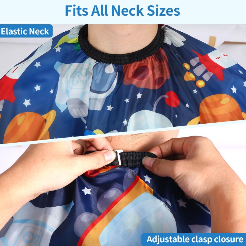 YELEGAI Kids Hair Cutting Cape (2 Pack) Professional Children Salon Barber Apron for Boys and Girls (Cartoon Dinosaur & Cartoon Space) - Image 3