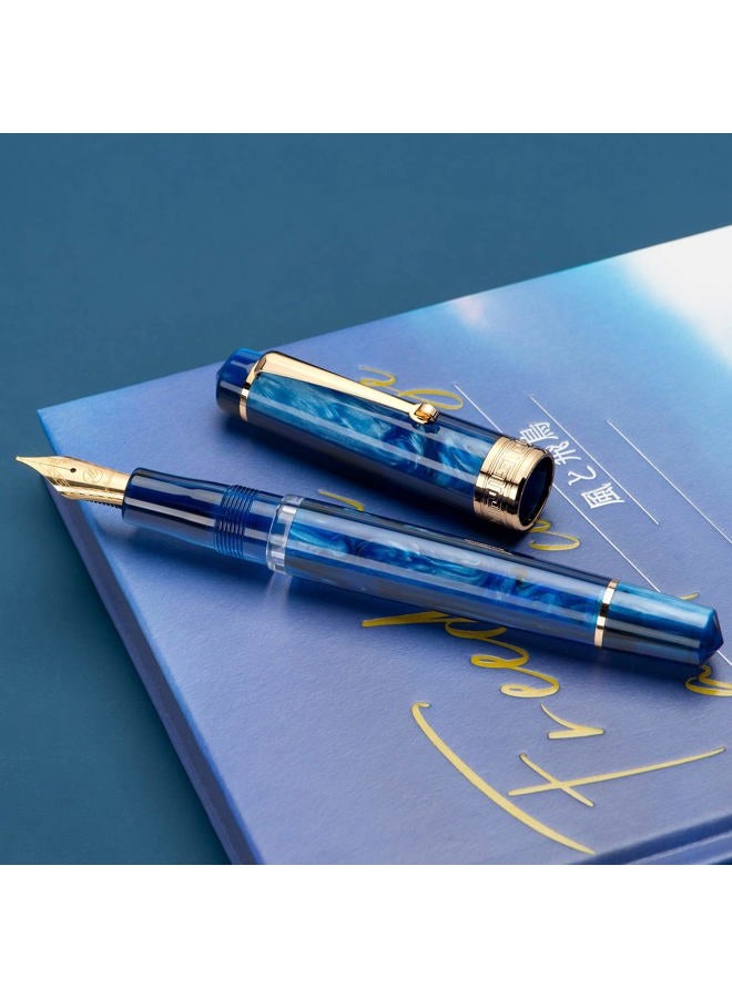 Asvine P20 Piston Fountain Pen Galaxy Blue Resin, Iridium Extra Fine Nib Gold Trim Smooth Writer Collection with Case Set - Image 4