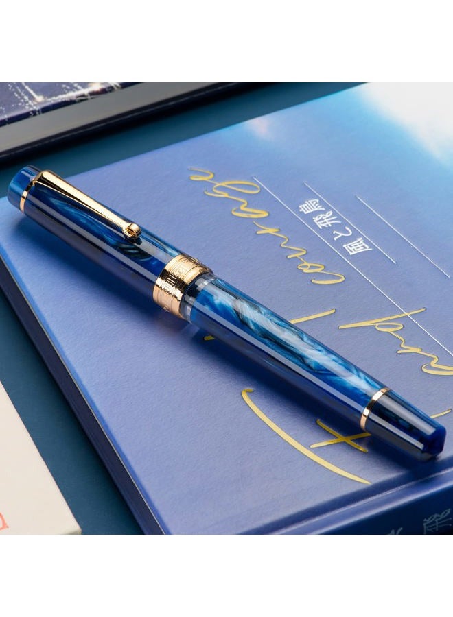 Asvine P20 Piston Fountain Pen Galaxy Blue Resin, Iridium Extra Fine Nib Gold Trim Smooth Writer Collection with Case Set - Image 5