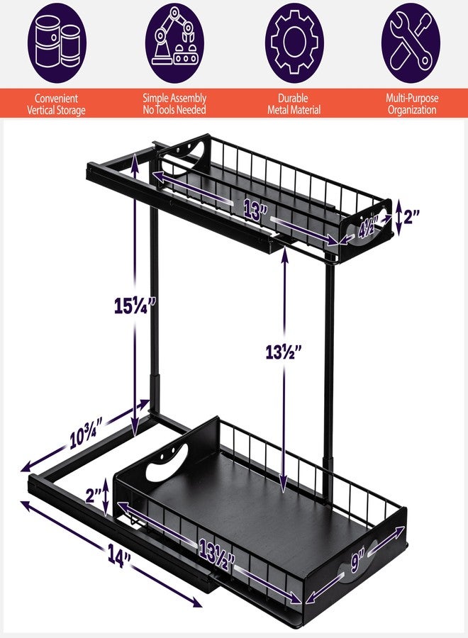 ClearSpace Under Sink Organizer, Pull Out Cabinet Organizer, 2 Pack - 2 Tier Slide Out Organizers and Storage Shelf - Metal Sliding Drawer for Kitchen Bathroom Pantry Cabinet Organization Rack, Black - Image 2