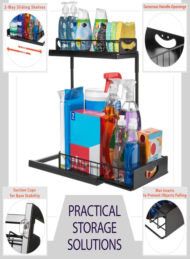 ClearSpace Under Sink Organizer, Pull Out Cabinet Organizer, 2 Pack - 2 Tier Slide Out Organizers and Storage Shelf - Metal Sliding Drawer for Kitchen Bathroom Pantry Cabinet Organization Rack, Black - Image 4
