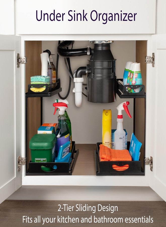 ClearSpace Under Sink Organizer, Pull Out Cabinet Organizer, 2 Pack - 2 Tier Slide Out Organizers and Storage Shelf - Metal Sliding Drawer for Kitchen Bathroom Pantry Cabinet Organization Rack, Black - Image 3
