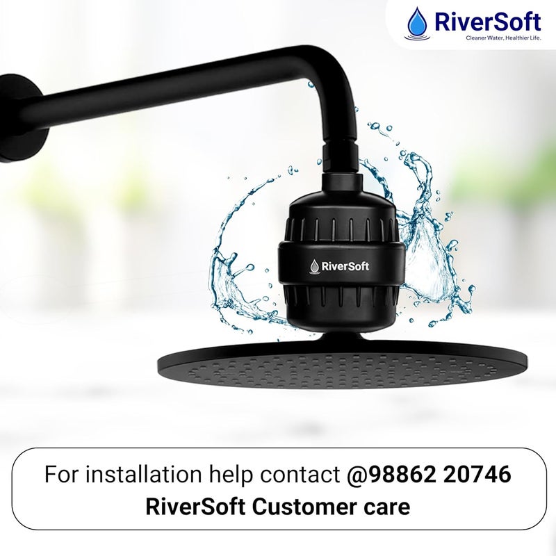 RiverSoft Bliss-15-Black shower and tap filter for high hardness |Water softener for bathroom | Hard water filter (Pack of 1, Black) - Image 3