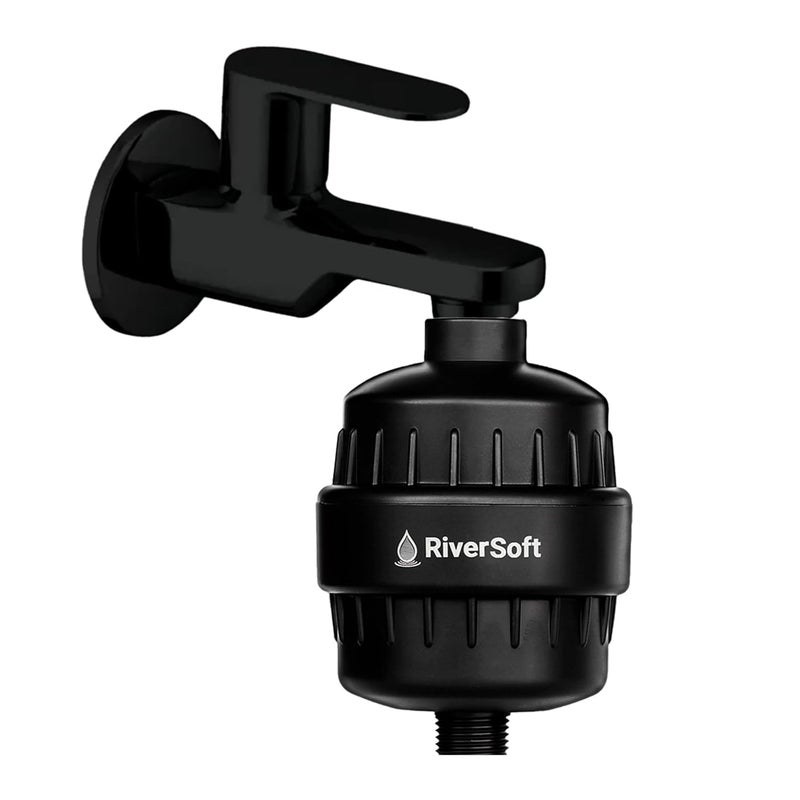 RiverSoft Bliss-15-Black shower and tap filter for high hardness |Water softener for bathroom | Hard water filter (Pack of 1, Black) - Image 1
