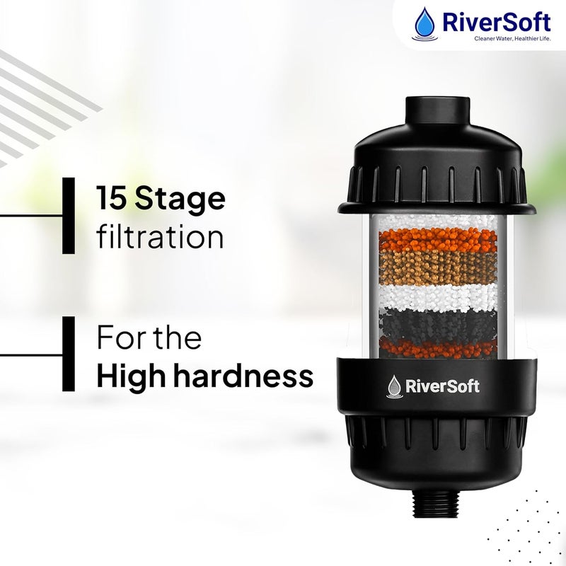 RiverSoft Bliss-15-Black shower and tap filter for high hardness |Water softener for bathroom | Hard water filter (Pack of 1, Black) - Image 2
