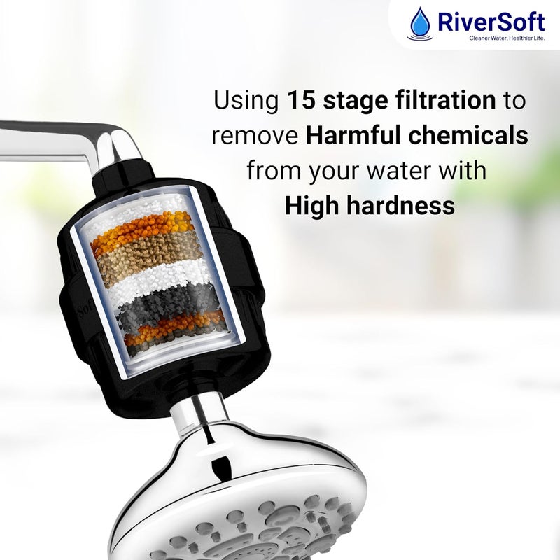 RiverSoft Bliss-15-Black shower and tap filter for high hardness |Water softener for bathroom | Hard water filter (Pack of 1, Black) - Image 5
