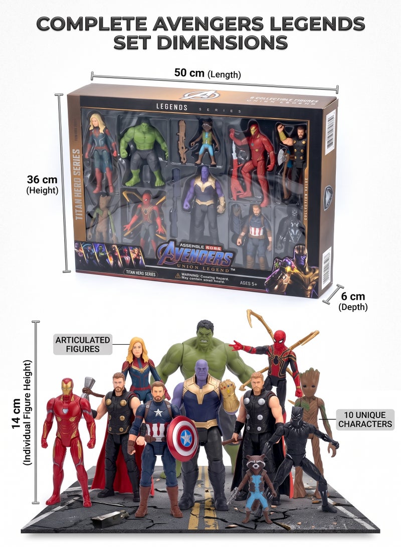 AVENGERS Action Figures Superhero Set 10pcs Collectible Figures 14cm Character Toy Set – Captain Marvel, Hulk, Thor, Iron Man, Spider-Man, Thanos, Captain America, Groot, Black Panther & Rocket Raccoon with Weapons & Accessories | Birthday & Eid Gift for Boys 3+ - Image 4