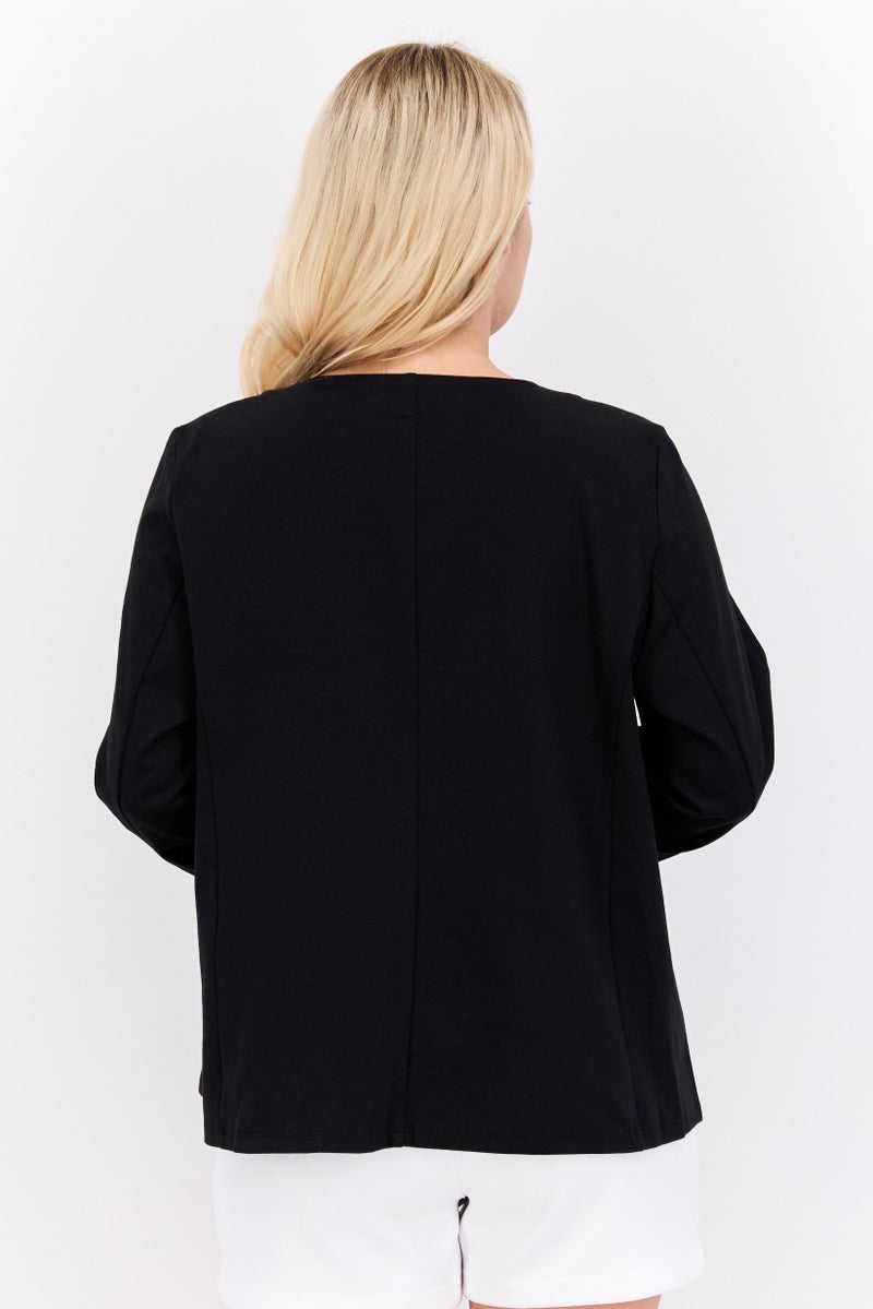 EILEEN FISHER Women Petite Round Neck Zipper Plain Jacket, Black  - Image 4