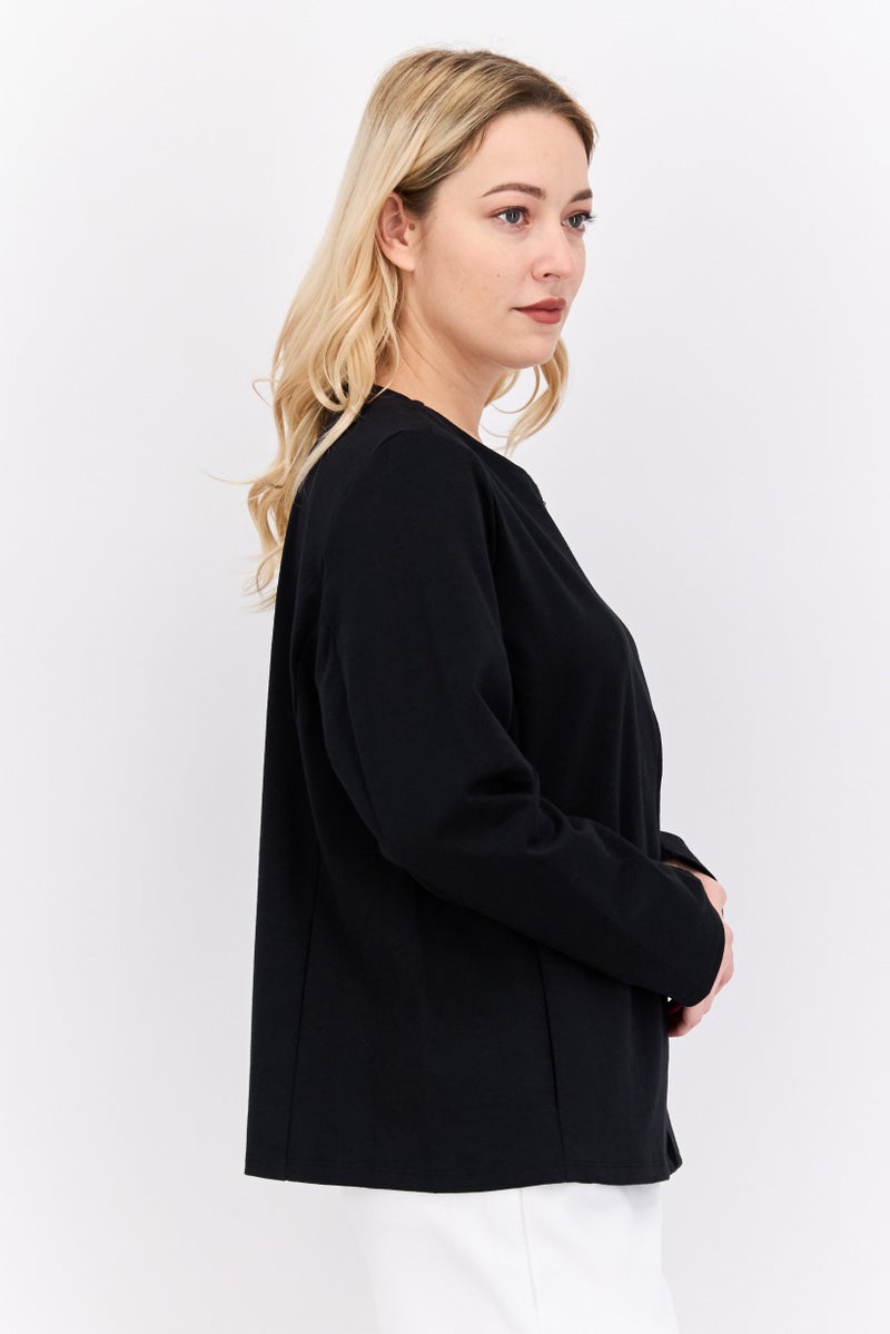 EILEEN FISHER Women Petite Round Neck Zipper Plain Jacket, Black  - Image 3