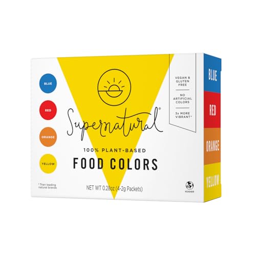 Supernatural PlantBased Food Coloring Blue Red Orange Yellow Natural Food Dye Powders HyperConcentrated Vegan No Artificial Dyes 4 Packets - Image 1