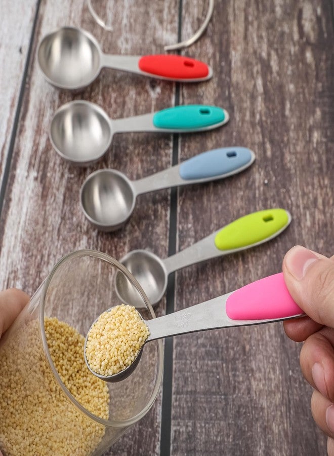 Calicage Measuring Cups and Spoons Set of 13 with Silicone Handle, Stainless Steel Nesting Measuring Cups and Spoons For Baking & Cooking (Colorful) - Image 4