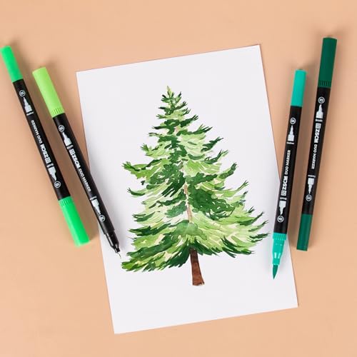 ZSCM Green Duo Tip Marker Pens, 12 Pack Fine & Brush Markers for Adult Coloring Books No Bleeding, Nature Green Markers for Foliage, Landscape Drawings, Botanical Illustrations and Eco Designs - Image 4