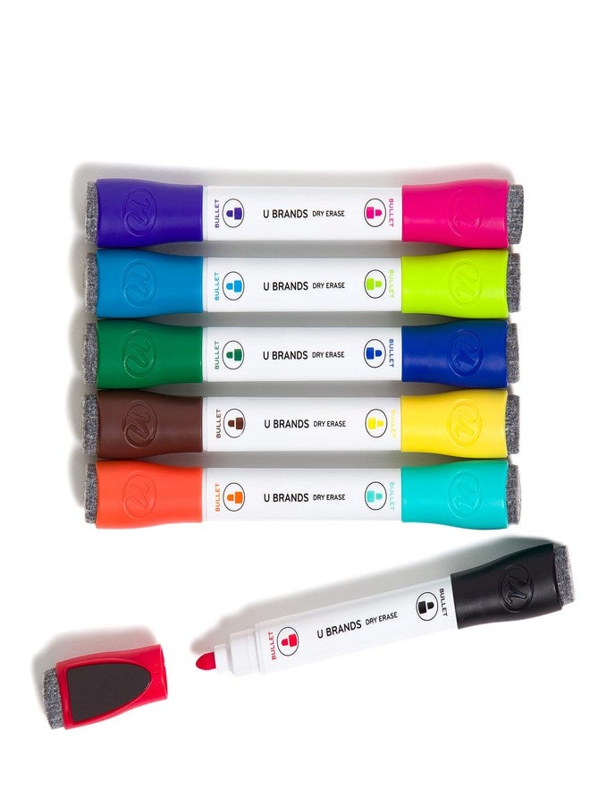 U Brands Fine Tip Dry Erase Markers with Eraser, Magnetic Double Ended Whiteboard Markers, Low Odor, Assorted Bright Colors, Set of 6 - Image 1