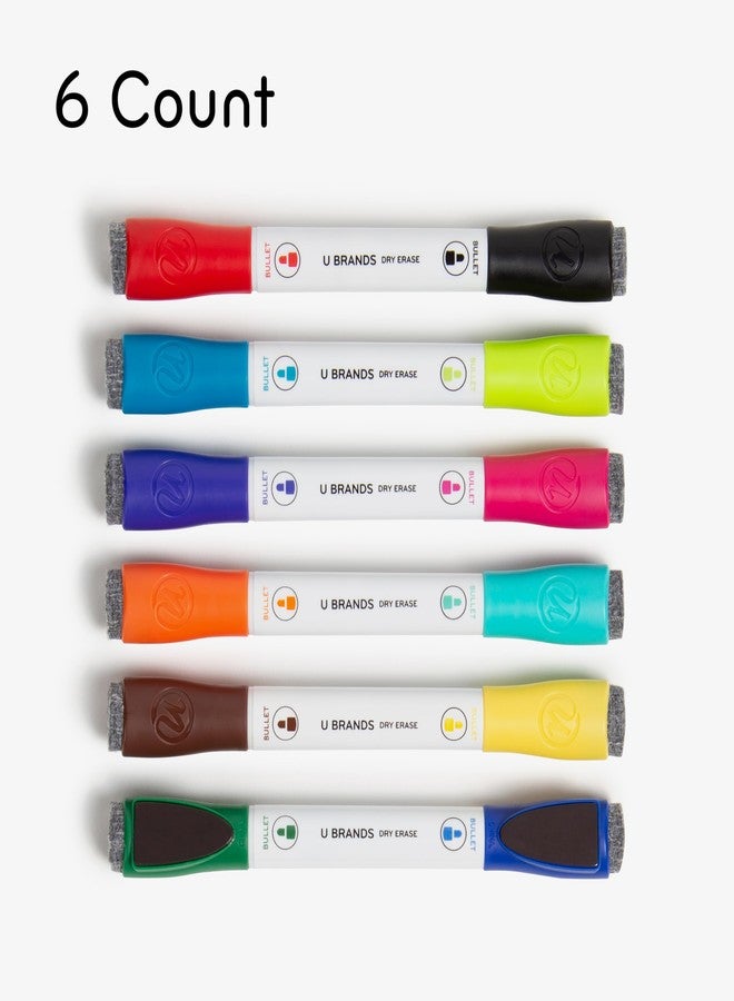 U Brands Fine Tip Dry Erase Markers with Eraser, Magnetic Double Ended Whiteboard Markers, Low Odor, Assorted Bright Colors, Set of 6 - Image 2