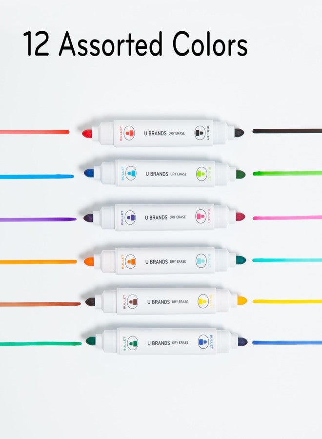 U Brands Fine Tip Dry Erase Markers with Eraser, Magnetic Double Ended Whiteboard Markers, Low Odor, Assorted Bright Colors, Set of 6 - Image 3