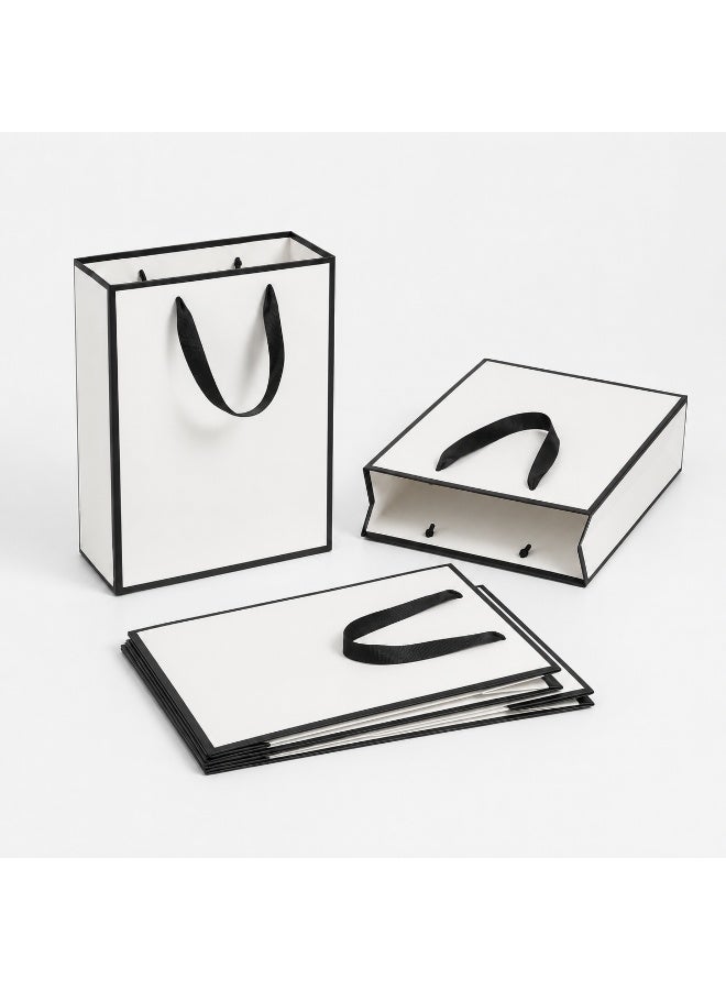 12 Pcs White Paper Gift Bags With Black Border Trim Satin Ribbon Handles for Ramadan Eid Wedding Birthday Party Present Daily Gift Packaging - Image 3