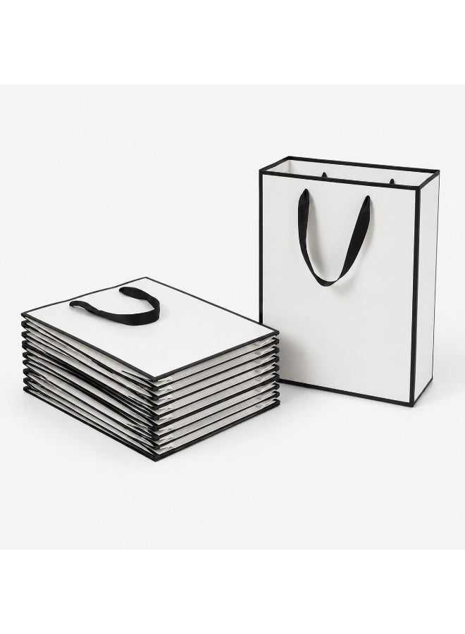 12 Pcs White Paper Gift Bags With Black Border Trim Satin Ribbon Handles for Ramadan Eid Wedding Birthday Party Present Daily Gift Packaging - Image 2