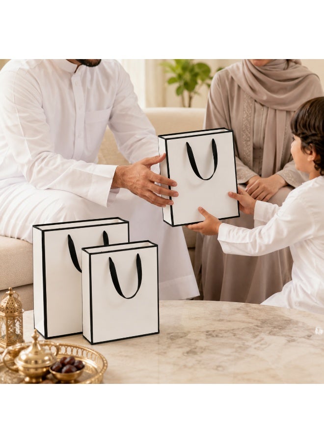 12 Pcs White Paper Gift Bags With Black Border Trim Satin Ribbon Handles for Ramadan Eid Wedding Birthday Party Present Daily Gift Packaging - Image 4