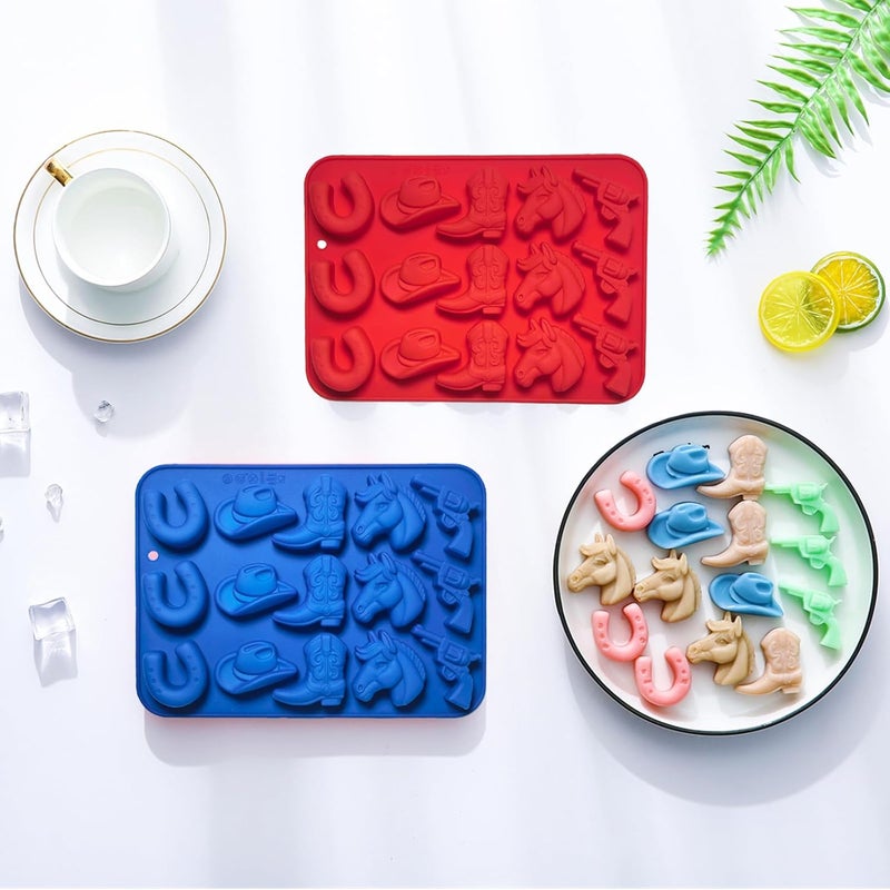 Apiocmy Cowboy Chocolate Candy Molds - 2Pcs Silicone Western Themed Party Baking Mold with Cowboy Hat Boot, Horse Saddle Shape for Cupcake Cakesicle Decorations Jello Ice Cube Candle - Image 5