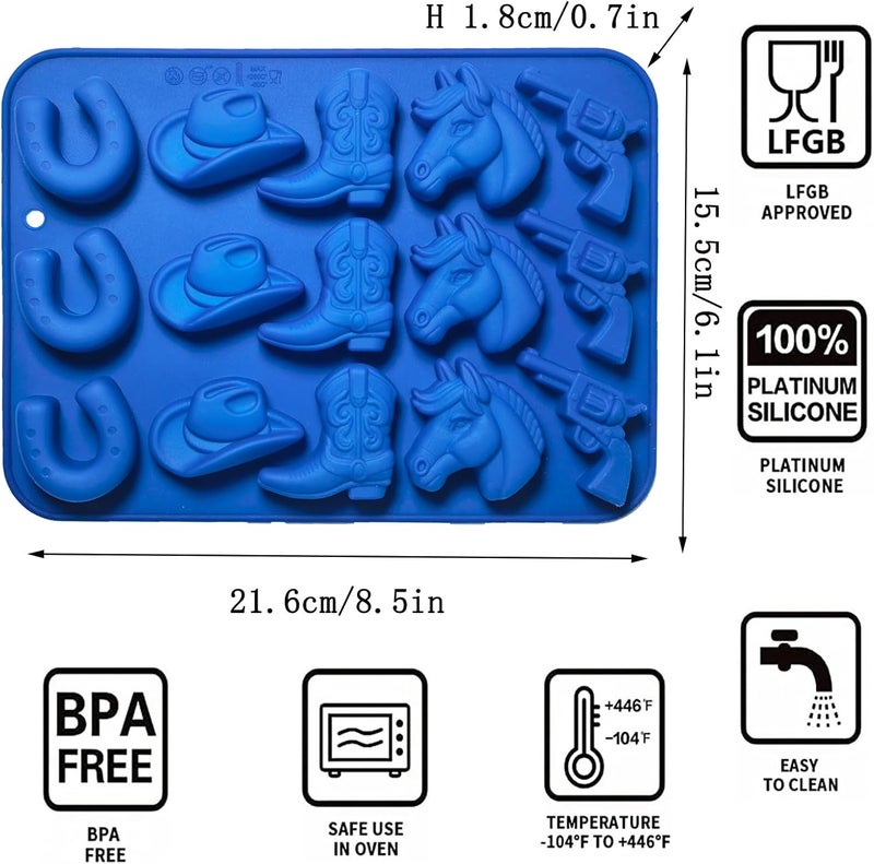 Apiocmy Cowboy Chocolate Candy Molds - 2Pcs Silicone Western Themed Party Baking Mold with Cowboy Hat Boot, Horse Saddle Shape for Cupcake Cakesicle Decorations Jello Ice Cube Candle - Image 2