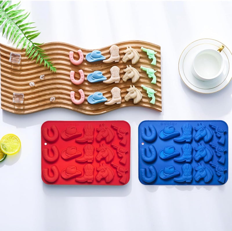 Apiocmy Cowboy Chocolate Candy Molds - 2Pcs Silicone Western Themed Party Baking Mold with Cowboy Hat Boot, Horse Saddle Shape for Cupcake Cakesicle Decorations Jello Ice Cube Candle - Image 3