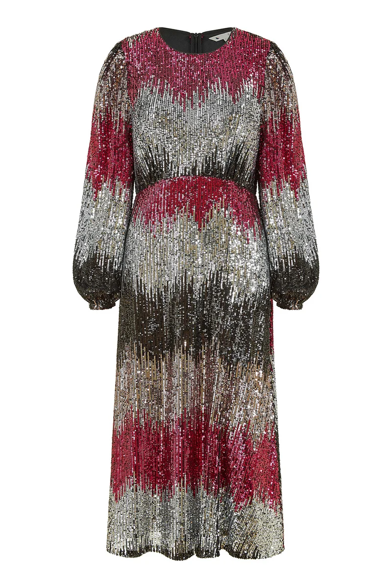 Yumi Sequin Ombre Long Sleeve Midi Dress