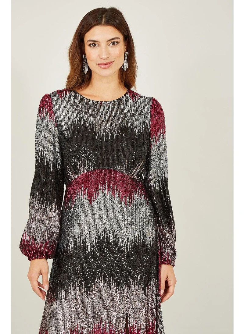 Yumi Sequin Ombre Long Sleeve Midi Dress