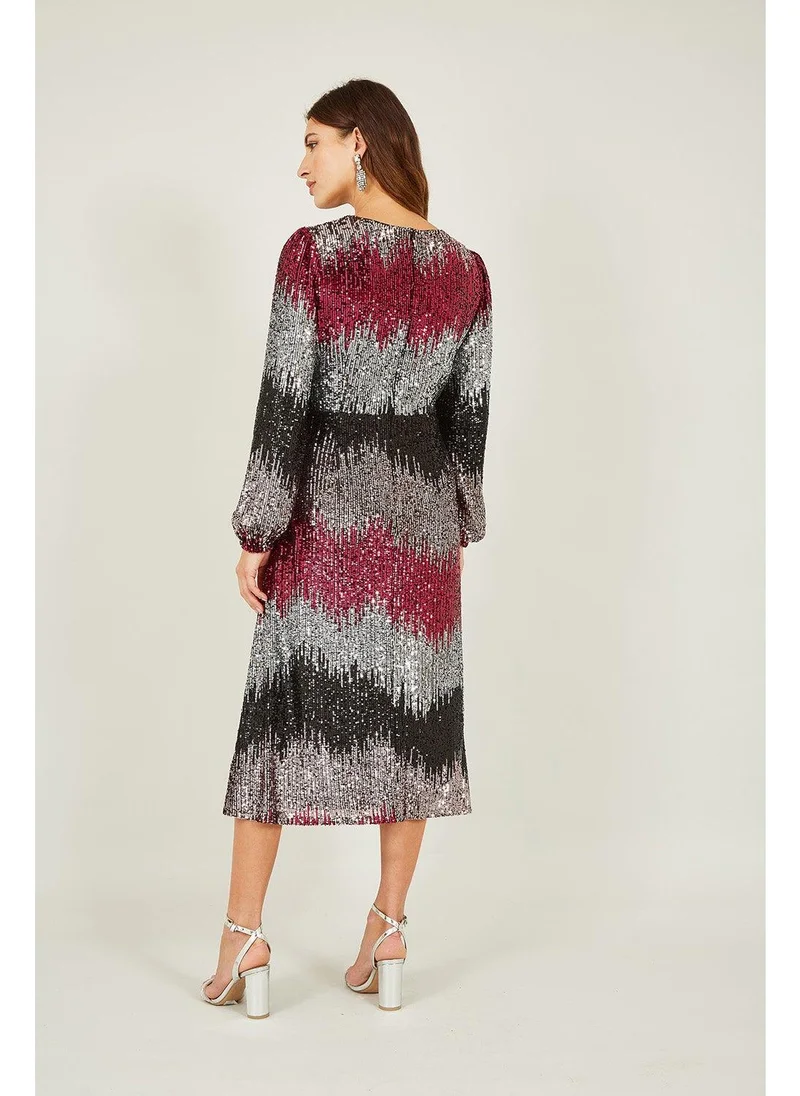 Yumi Sequin Ombre Long Sleeve Midi Dress