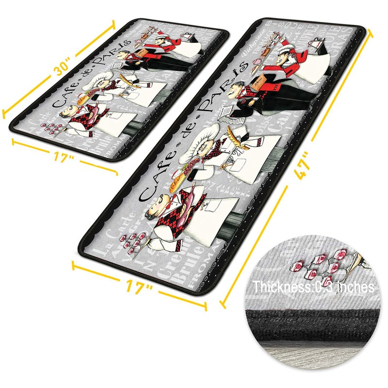 Ksoemar Black Fat Chef Kitchen Rugs 2 Piece Set for Floor Mat, Non Skid Washable Absorbent Microfiber Fat Chef Kitchen Mat for in Front of Sink for Standing for Home Fat Chef Kitchen Decor 17"X30"+17"X47" - Image 3