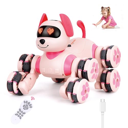 HuiJuKeJi Smart Interactive Robot Dog Toy Easy Programmable Remote Control Robotic Pet with Gesture Sensing 8WD 360 Stunts LED Eyes Dancing Music RC Cars Birthday Gift for Kids Ages 38 - Image 1