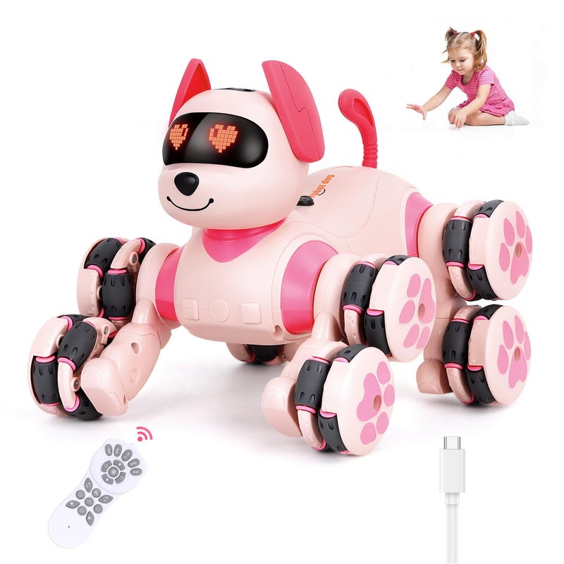 HuiJuKeJi Smart Interactive Robot Dog Toy Easy Programmable Remote Control Robotic Pet with Gesture Sensing 8WD 360 Stunts LED Eyes Dancing Music RC Cars Birthday Gift for Kids Ages 38 - Image 3