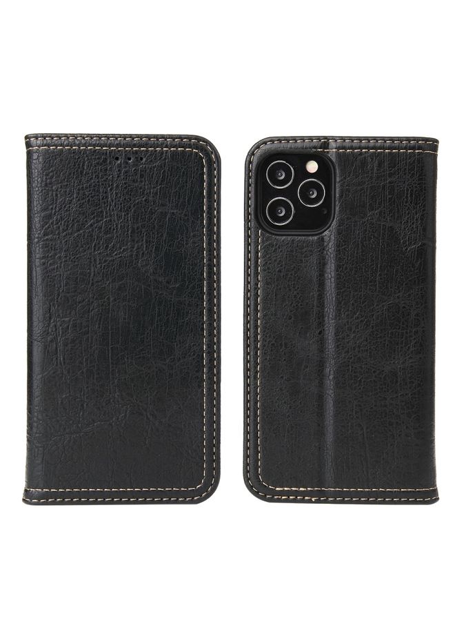 BGM Case Cover For iPhone 12 / 12 Pro Fierre Shann Retro Tree Bark Texture PU Magnetic Horizontal Flip Leather Case with Holder & Card Slots & Wallet Black