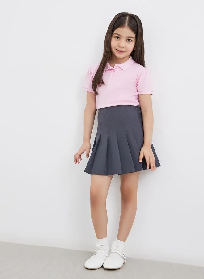 Styli Girls Pink Cotton Polo T-Shirt