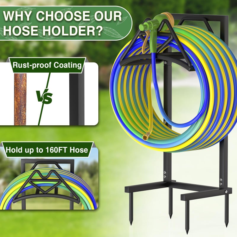 Qatsrin New Garden Hose Holder, Heavy Duty Freestanding Water Hose Holder Stand Holds 160-feet Hose, Detachable Hose Storage Reels Hanger Rack for Outside Yard Lawn Farm - Image 3