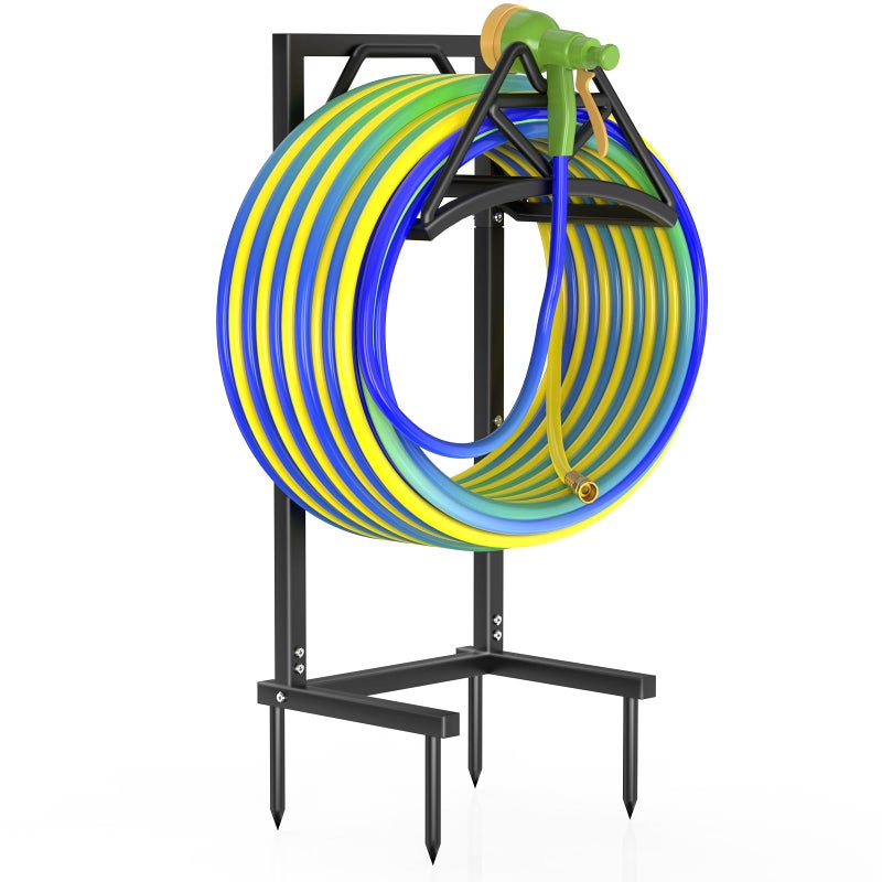 Qatsrin New Garden Hose Holder, Heavy Duty Freestanding Water Hose Holder Stand Holds 160-feet Hose, Detachable Hose Storage Reels Hanger Rack for Outside Yard Lawn Farm - Image 1