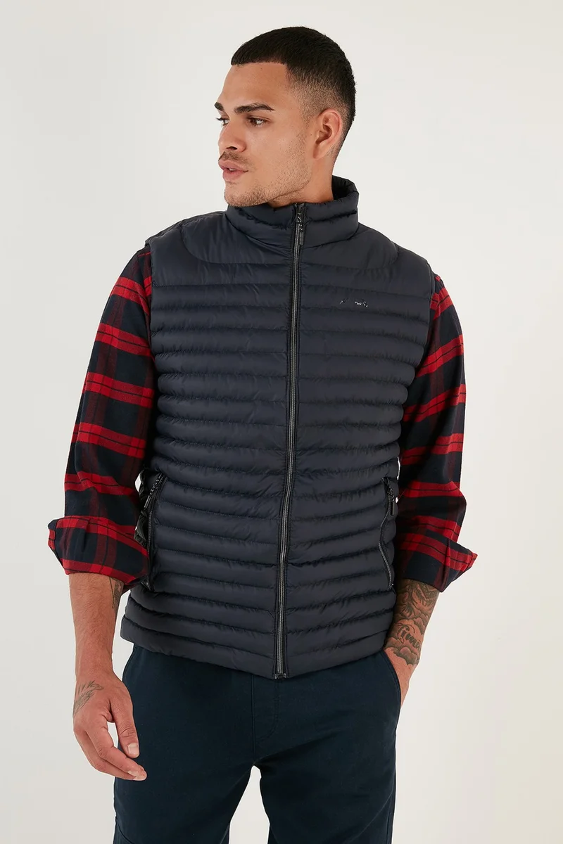 Buratti Slim Fit Water and Wind Resistant Stand Collar Comfortable Inflatable Vest Men's Vest 649020