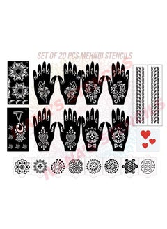 ivana's Set Of 20 Pcs Combo Pack, Reusable Mehandi Design Sticker Stencils For Both Hand | Mehandi Design Tatoo | Quick And Easy To Use, For Girls, Women, Kids & Teen, D-2255  - Image 1