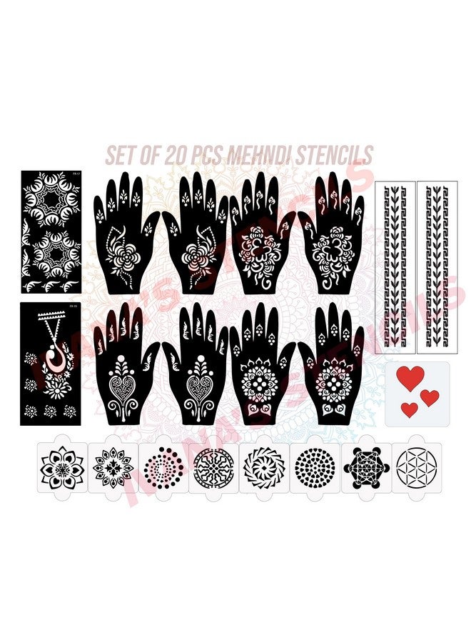 ivana's Set Of 20 Pcs Combo Pack, Reusable Mehandi Design Sticker Stencils For Both Hand | Mehandi Design Tatoo | Quick And Easy To Use, For Girls, Women, Kids & Teen, D-2255 - Image 1