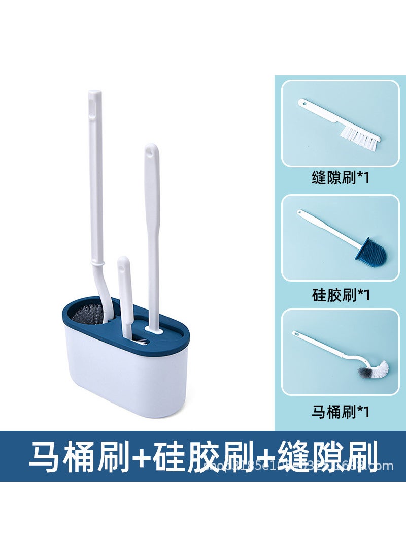 Punch-free Toilet Household Toilet Brush suit Toilet Toilet Brush Cleaning Brush Toilet Artifact Wall-mounted Blue toilet brush 3-piece set with patch 