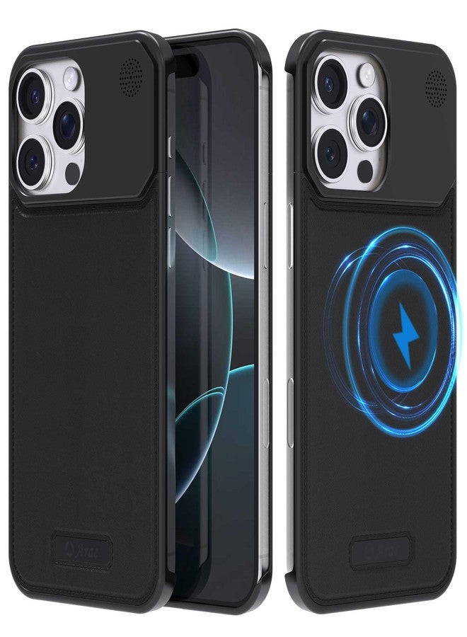 Arae Magnetic Designed for iPhone Case, Compatible with Magsafe, Drop Camera Protection, Anti-Scratch Slim, Luxury Leather Aluminum Case (Black, iPhone 16 Pro Max) - Image 1